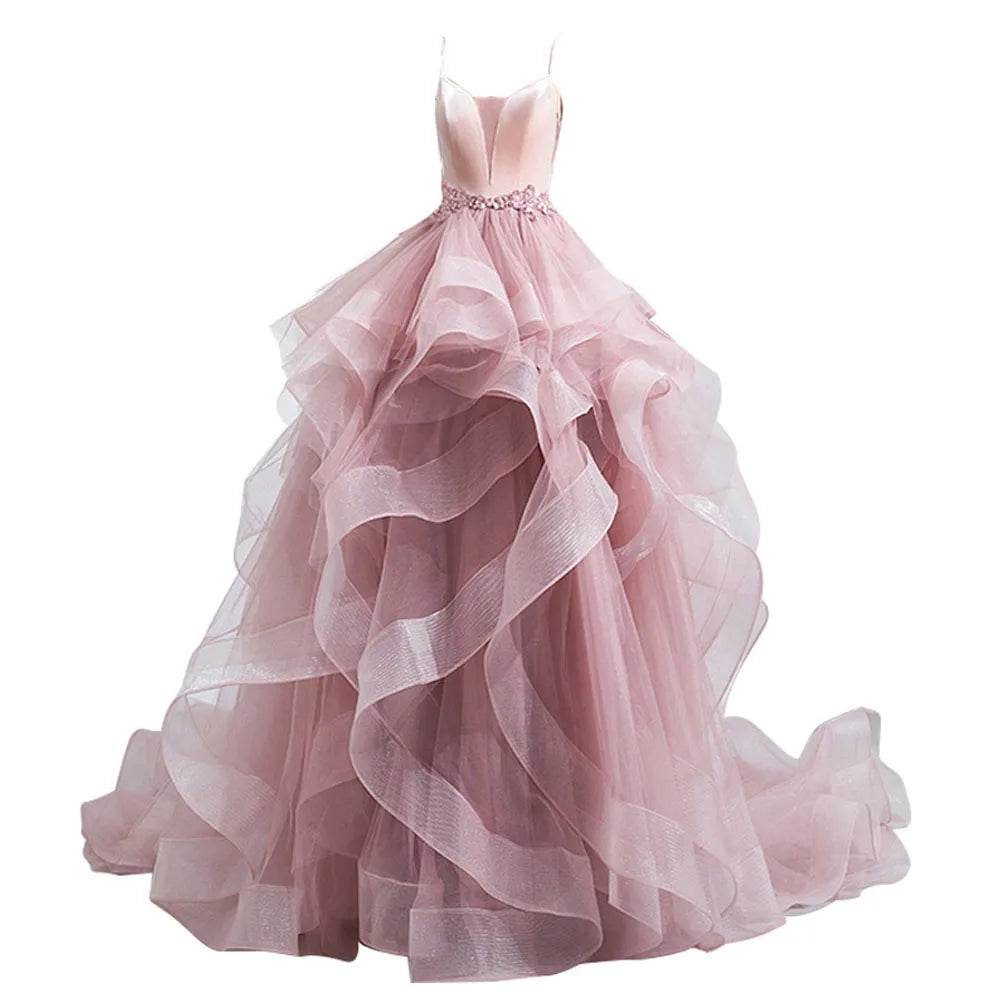 Elegant Pink Long Evening Dress - Sleeveless Princess Ball Gown - Buy Center US