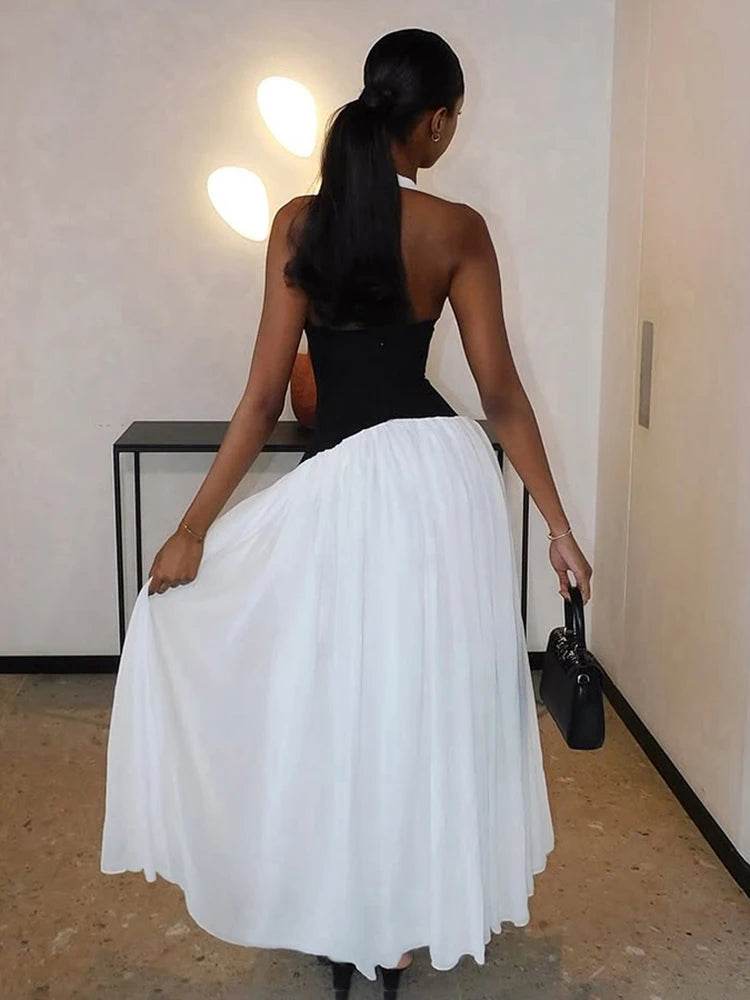 Weird Puss Elegant Backless Dress - Summer V-Neck Patchwork Style - Buy Center US