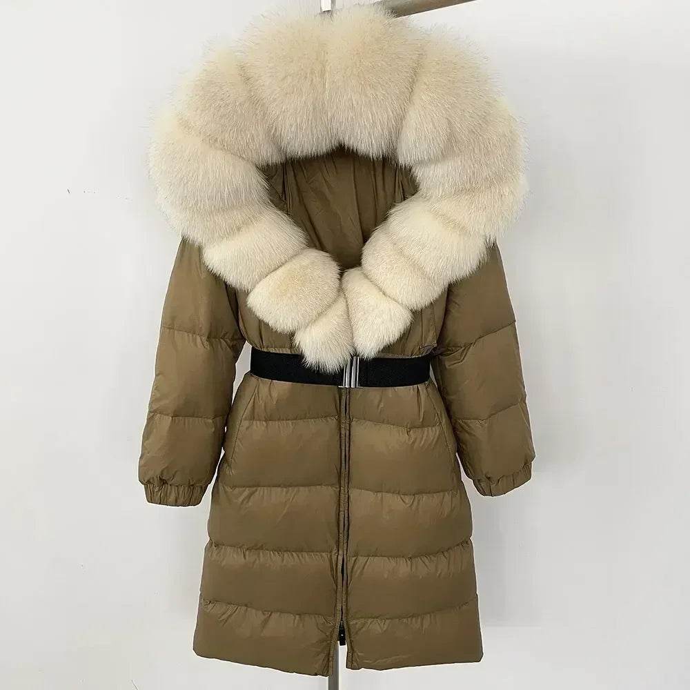 Warm Long Winter Jacket for Women - 90% White Duck Down, Fox Fur Collar - Buy Center US