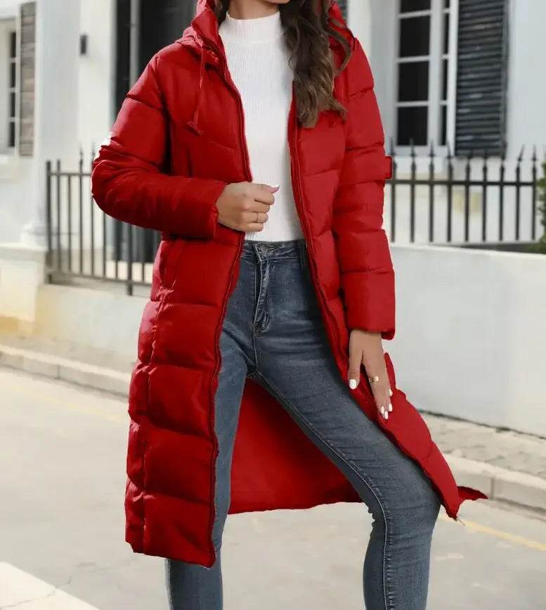 Women's Hooded Down Coat - Medium Long Slim Fit Stylish Parka - Buy Center US