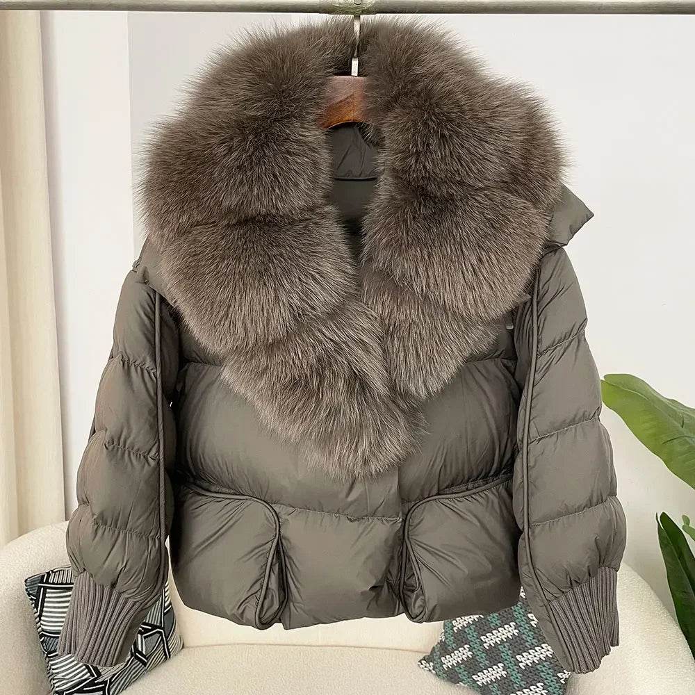 Women's Thick Warm Fox Fur Collar Coat - Casual Duck Down Jacket - Buy Center US