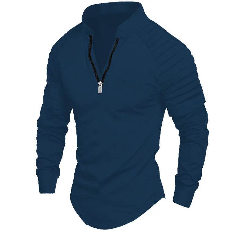 Men's Long Sleeve Polo Shirt - Casual Solid Color with Zipper Collar - Buy Center US