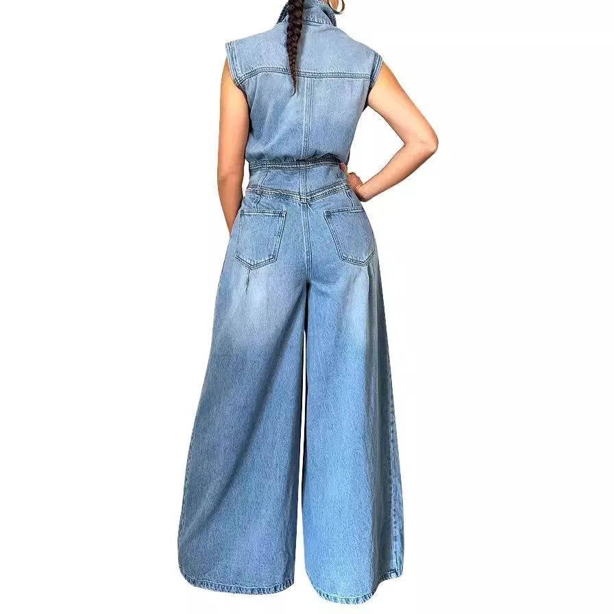 Kalenmos Women's Summer Denim Jumpsuit - High Waist, Wide Leg Style - Buy Center US