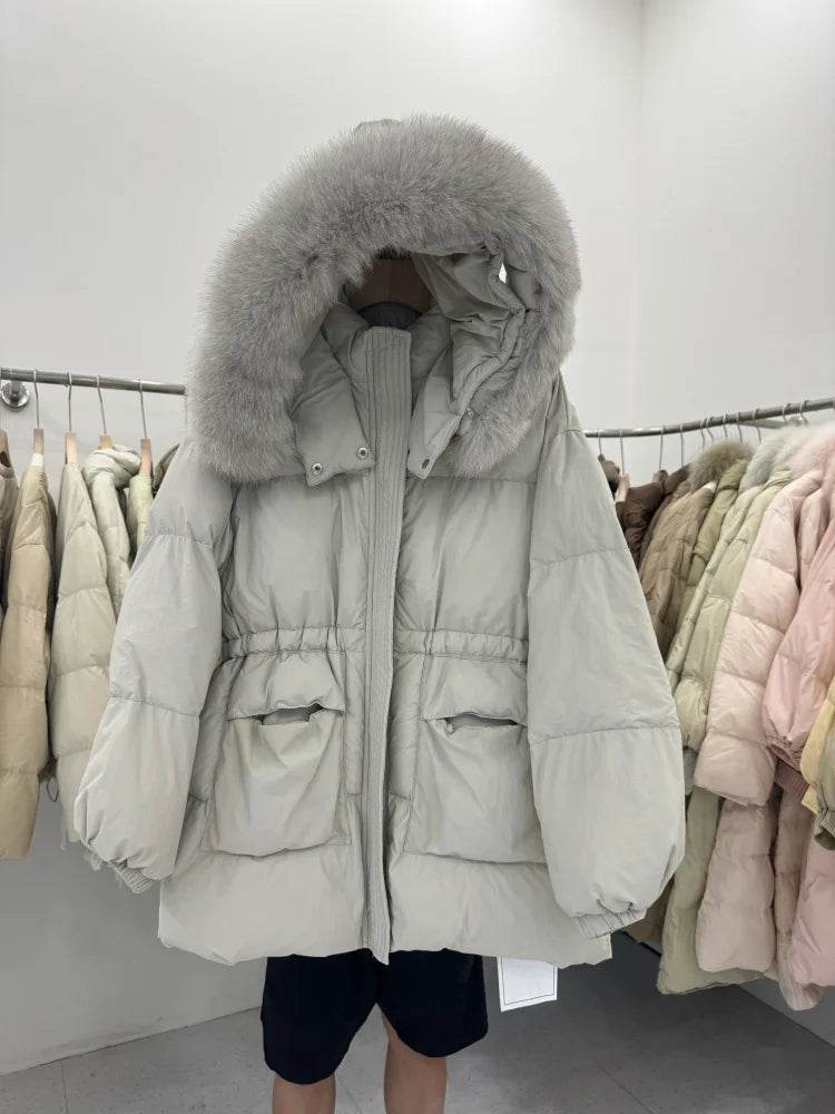LAJWMPLX Women’s Winter Puffer Coat - Real Raccoon Fur Hood, Waterproof - Buy Center US