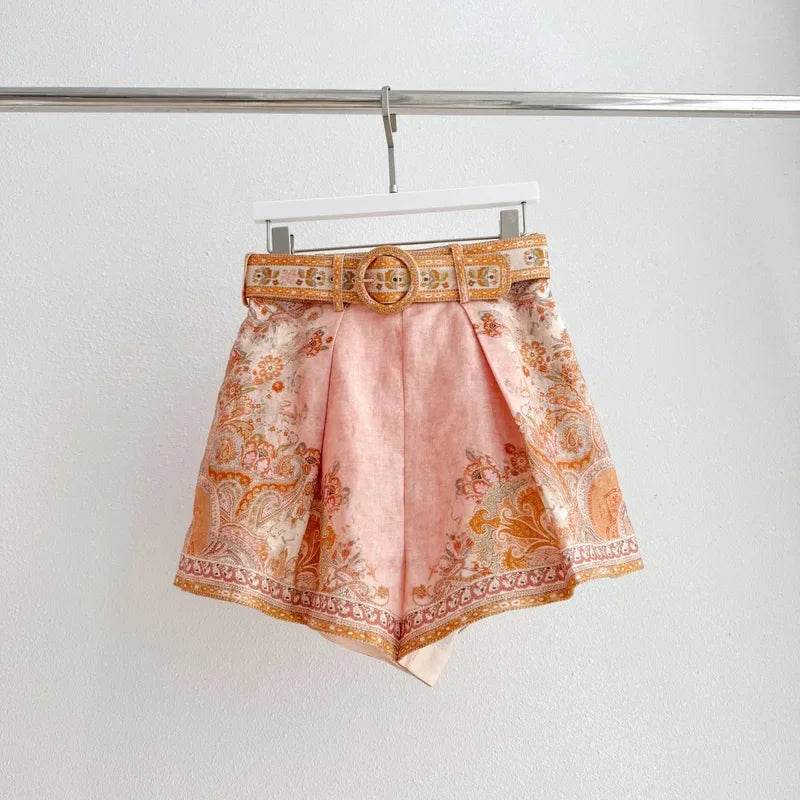 Vintage Floral Print Women’s Beach Set - Blouse & High Waist Shorts - Buy Center US