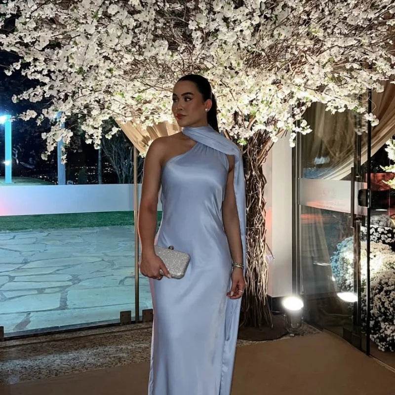 HTTEM Elegant Off Shoulder Halter Dress - Summer Slim Maxi Style - Buy Center US