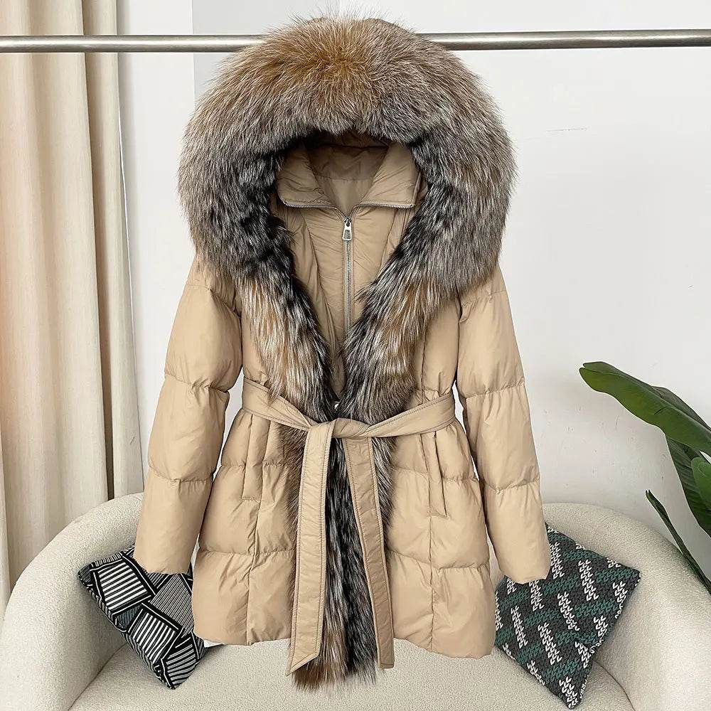 Women's Thick Warm Duck Down Coat - Hooded with Real Fox Fur - Buy Center US