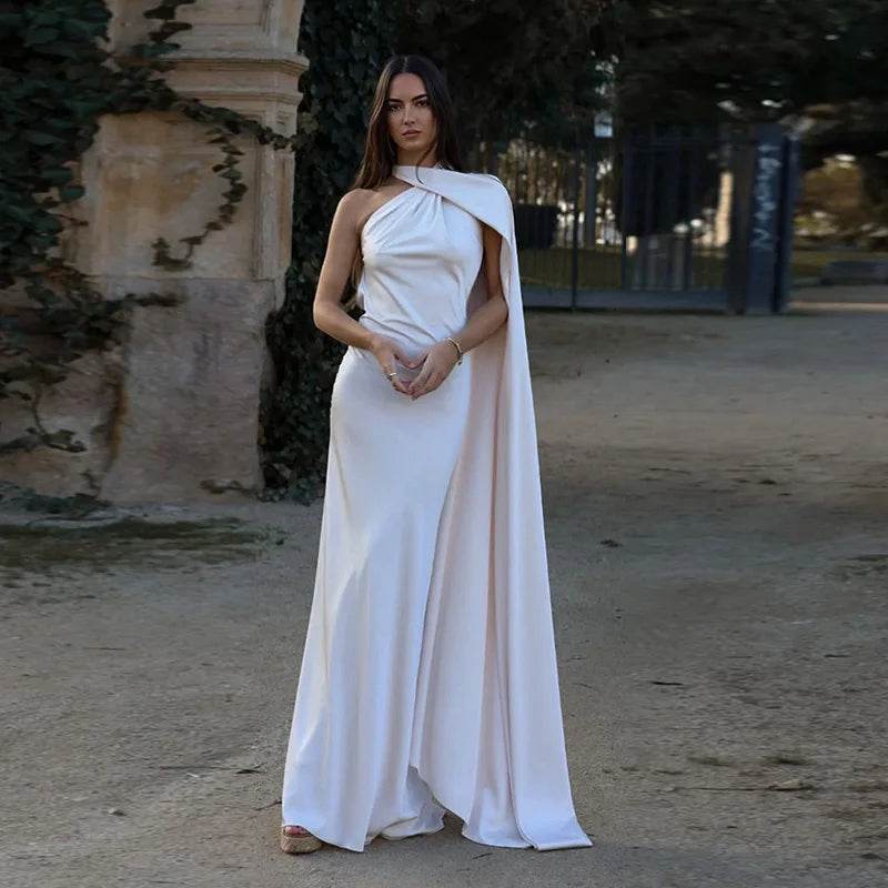 HTTEM Elegant Off Shoulder Halter Dress - Summer Slim Maxi Style - Buy Center US