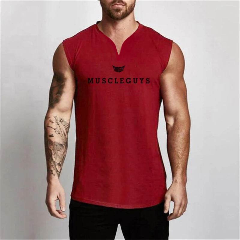 Muscleguys Men's V Neck Compression Tank Top - Cotton Fitness Shirt - Buy Center US