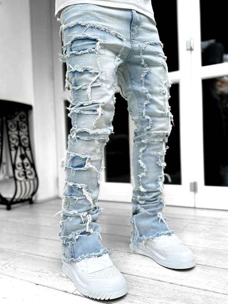 Fashion Stretch Patch Men's Jeans - Creative Tassels & Hip Hop Style - Buy Center US