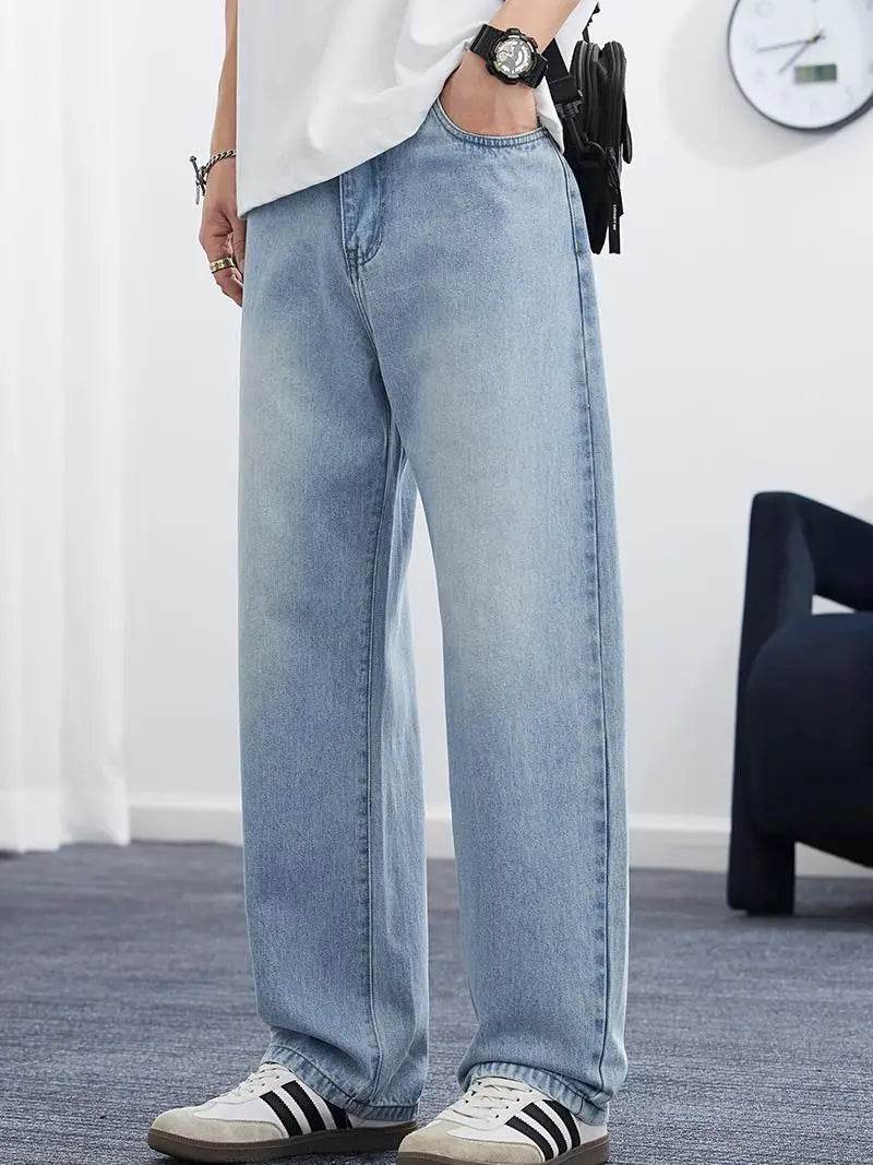 Men's Korean Style Straight Leg Lyocell Jeans - Lightweight & Casual - Buy Center US