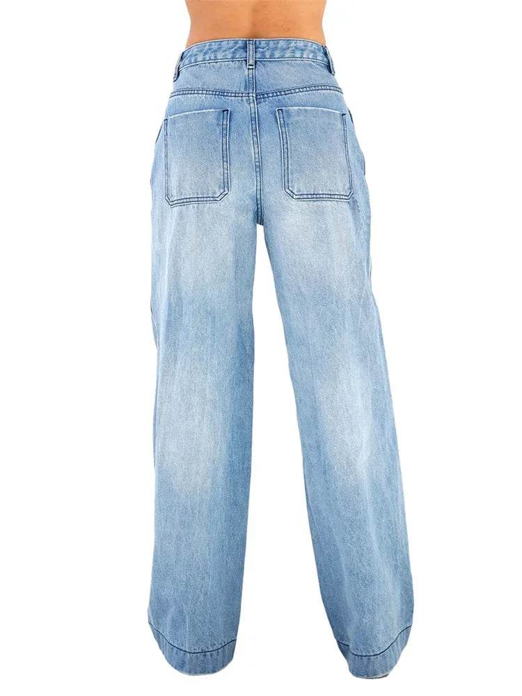 High Waist Wide Leg Jeans for Women - Casual Pants with Pockets - Buy Center US