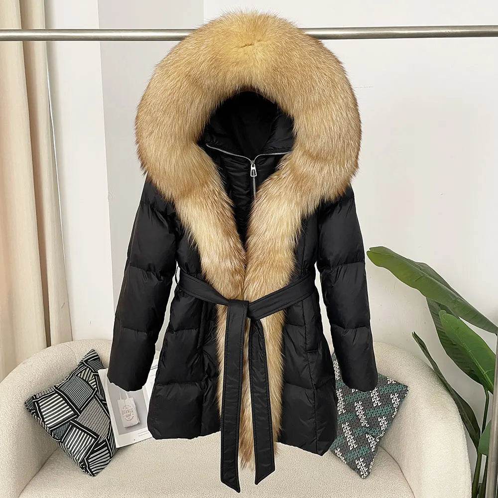 Women's Thick Warm Duck Down Coat - Hooded with Real Fox Fur - Buy Center US