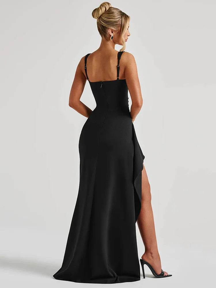 Mozision Black Backless Maxi Dress - Sexy Spaghetti Strap Gown - Buy Center US
