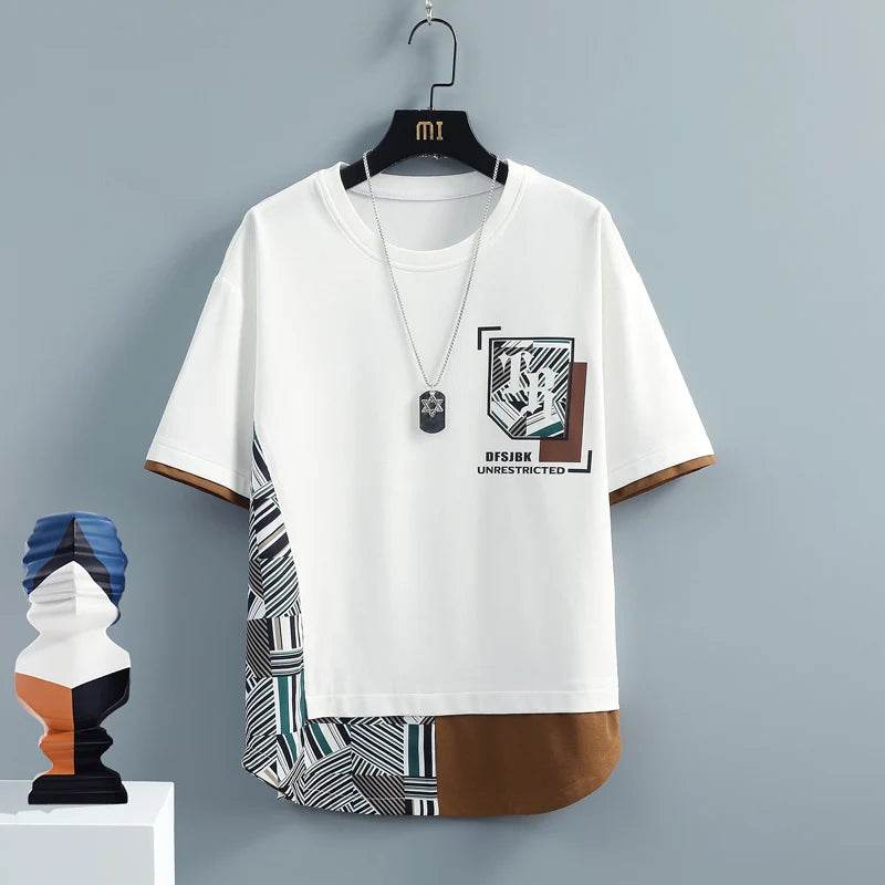 Men's Summer Tracksuit Set - Splice Print T-Shirt & Shorts for Casual Style - Buy Center US