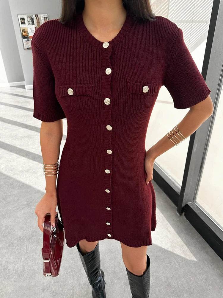 Trendix Elegant Knit Mini Dress - Slim High Waist Short Sleeve Style - Buy Center US