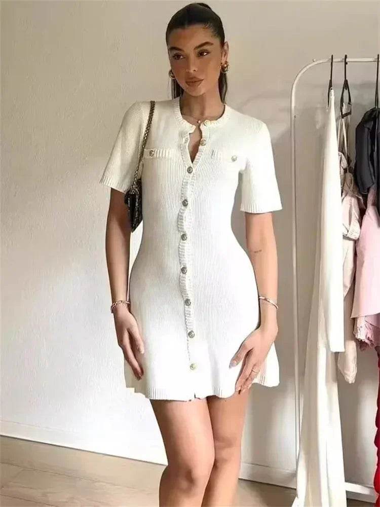 Trendix Elegant Knit Mini Dress - Slim High Waist Short Sleeve Style - Buy Center US