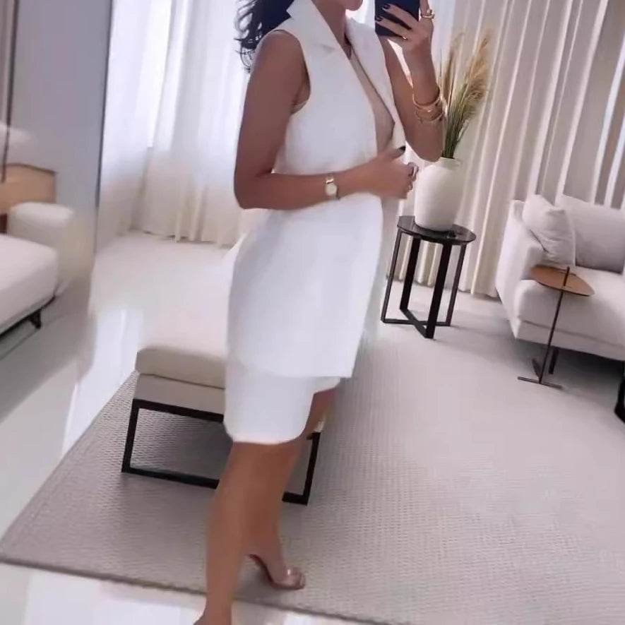 Elegant Women’s Two Piece Short Set - Sleeveless Blazer & Shorts - Buy Center US