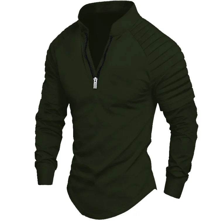 Men's Long Sleeve Polo Shirt - Casual Solid Color with Zipper Collar - Buy Center US