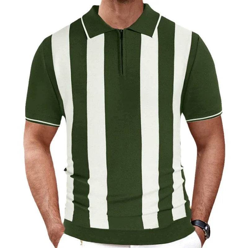 DOUYIFGGG Men's Luxury Knitted Polo Shirt - Casual Zipper Lapel Style - Buy Center US