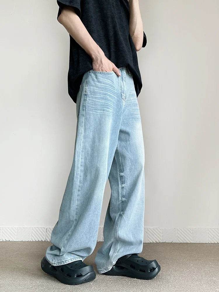 Men's Vintage Blue Jeans - Casual Straight Baggy Denim Trousers - Buy Center US
