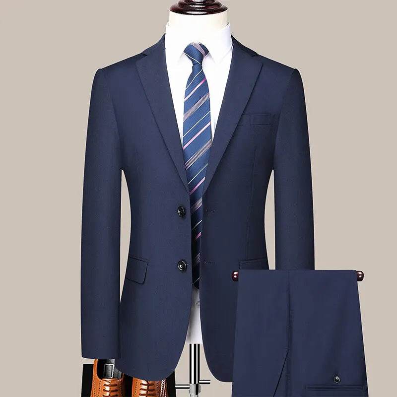 Korean Slim-Fit Men's Two-Piece Suit Set - Stylish Business Formal Attire - Buy Center US