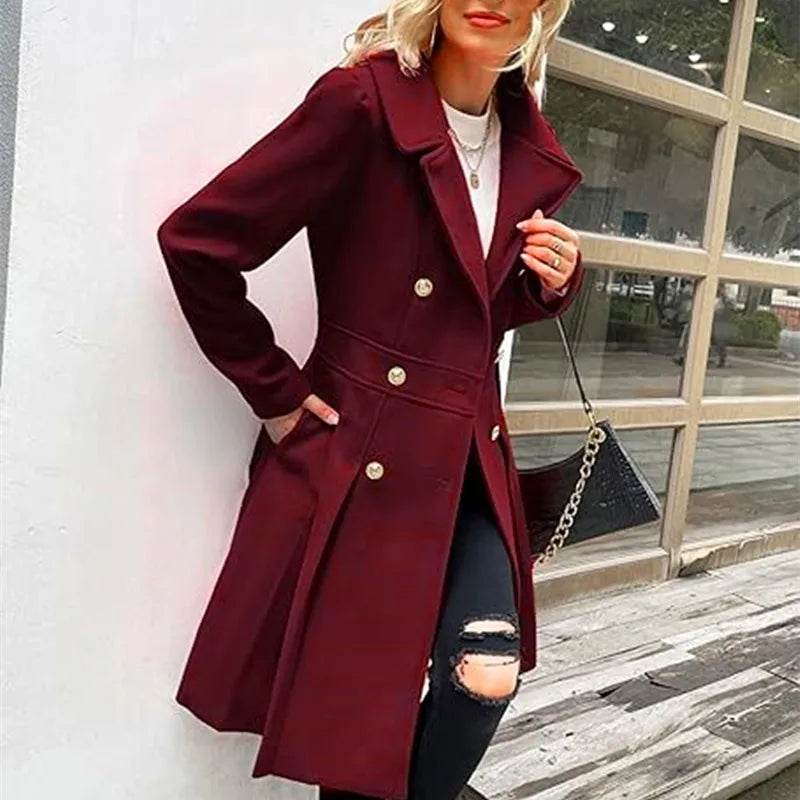 RVHS Women's Woolen Trench Coat - Double Breasted, Warm Streetwear - Buy Center US