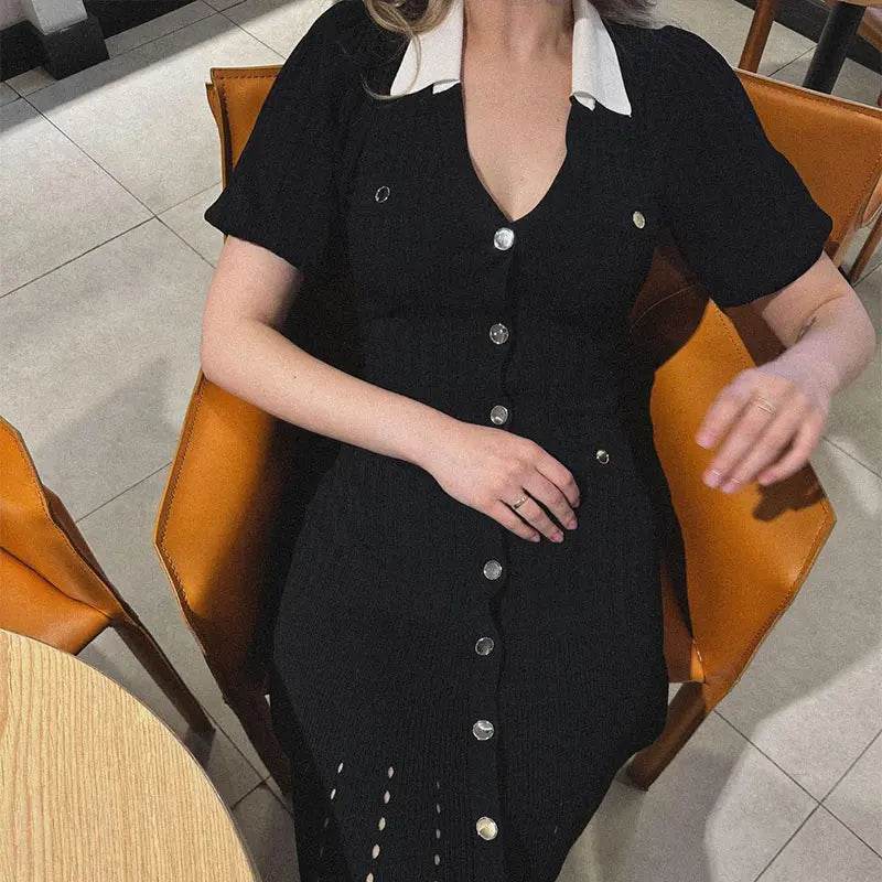 Jadoutin Elegant Knitted Dress for Women - Short Sleeve V-Neck - Buy Center US