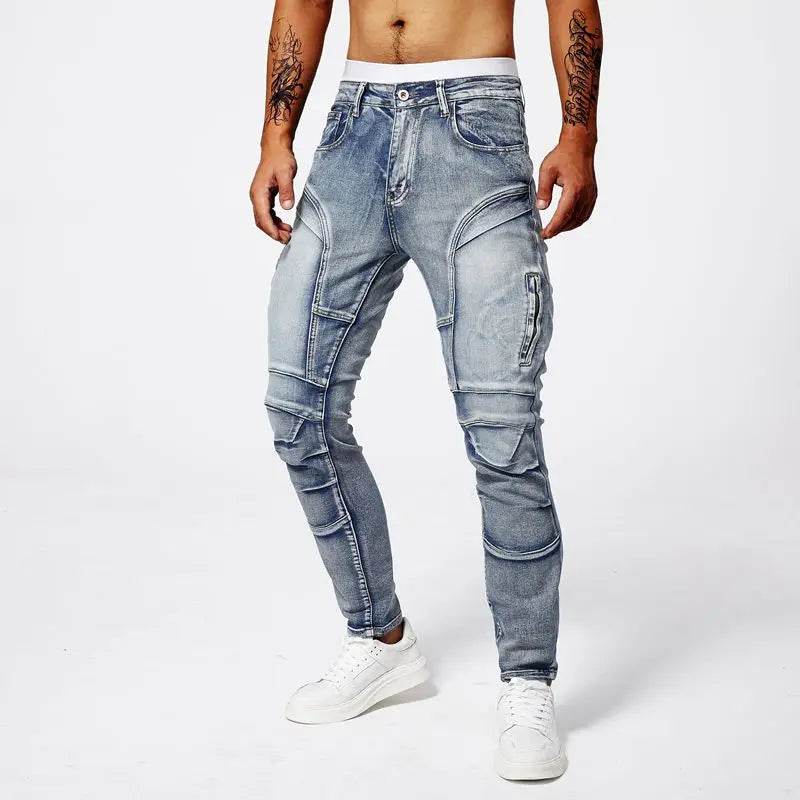 Trendy Two-Tone Distressed Jeans for Men - Slim Fit Summer Pants - Buy Center US