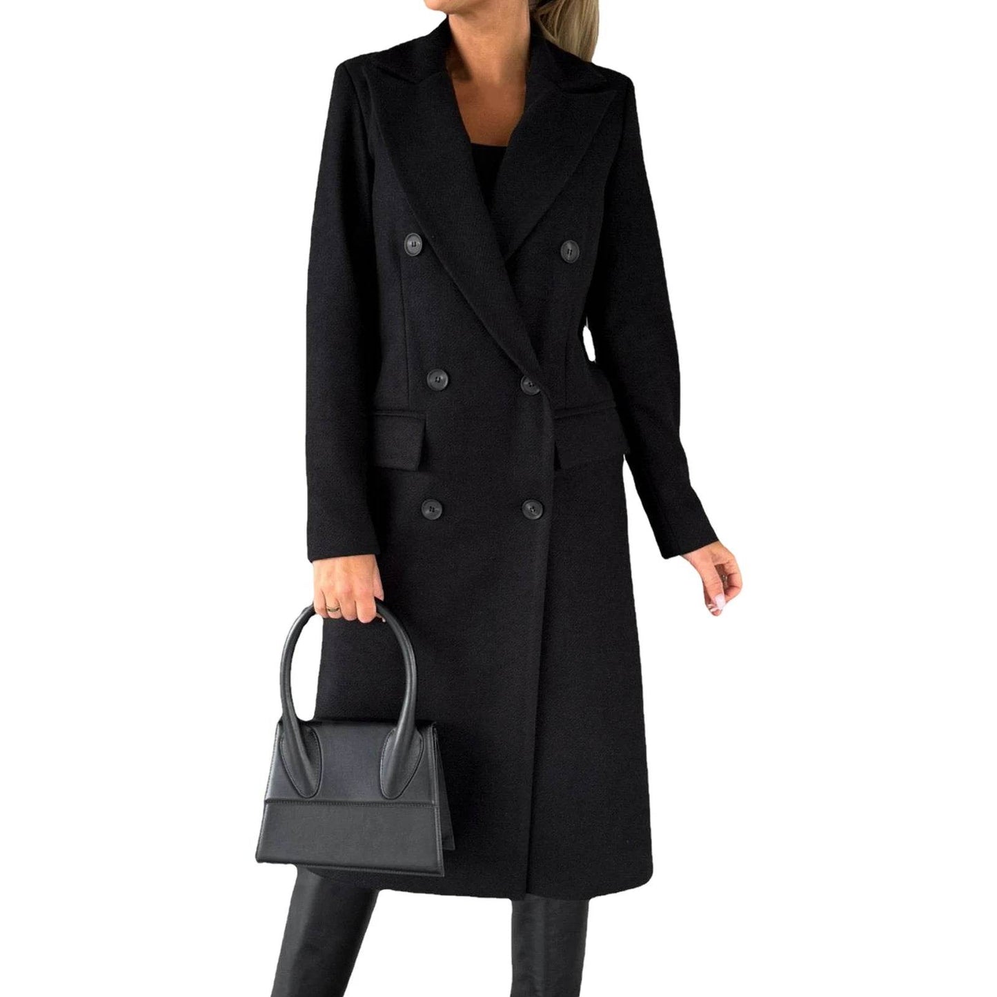 SANWOOD Women’s Double-Breasted Overcoat - Turn-Down Collar, Casual Style - Buy Center US