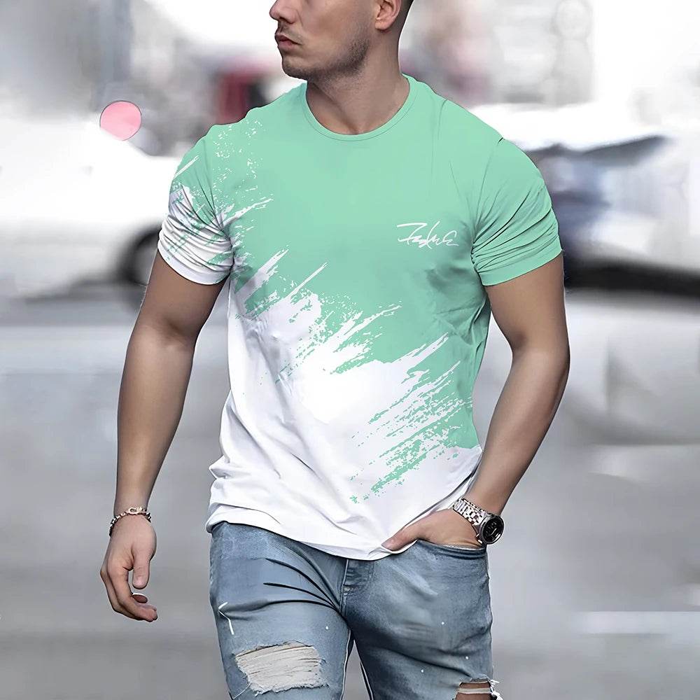 Casual Summer Men's T-Shirt - Color Contrast Print, Breathable & Lightweight - Buy Center US