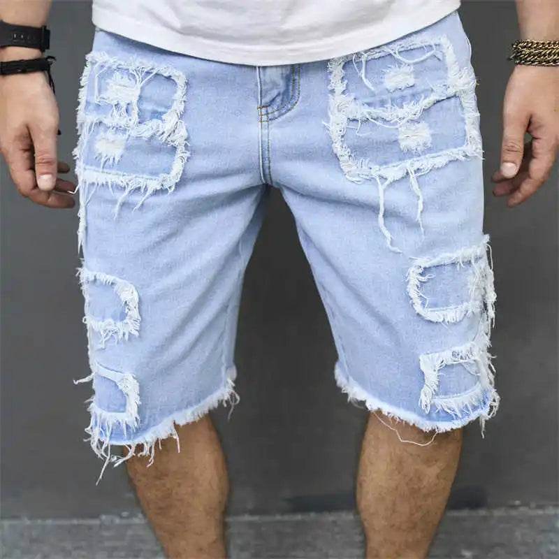 High-Streets Men's Ripped Denim Shorts - Casual Hip Hop Style - Buy Center US
