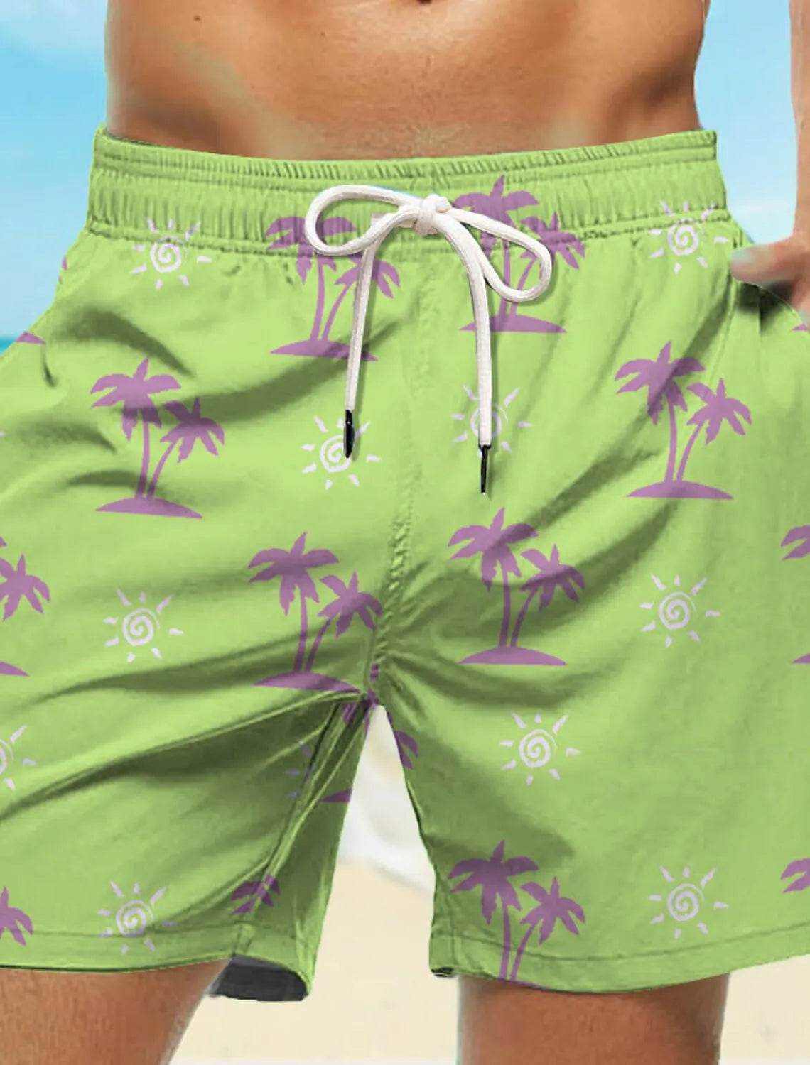 Men's Hawaiian Board Shorts - Quick Dry Coconut Tree Print for Beach - Buy Center US