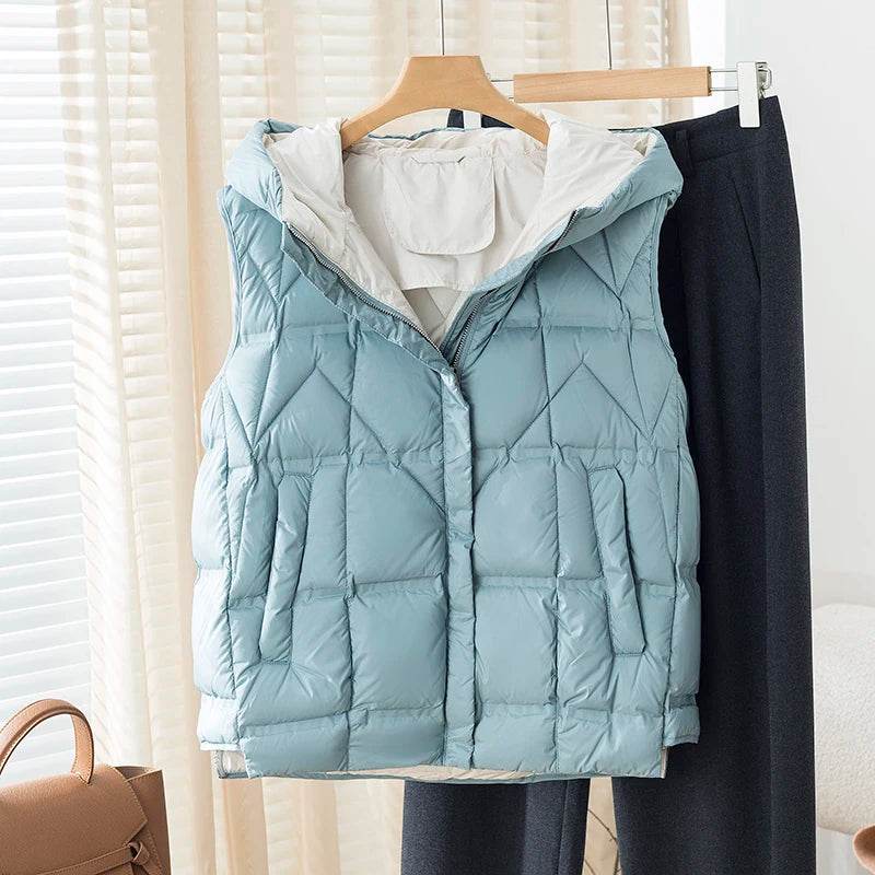 Women's Hooded Ultra Light Down Vest - Stylish Sleeveless Puffer Coat - Buy Center US