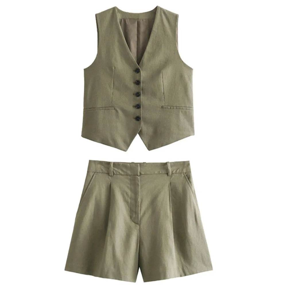 ZERAIN Women's Summer V-Neck Sleeveless Vest & High Waisted Shorts - Buy Center US