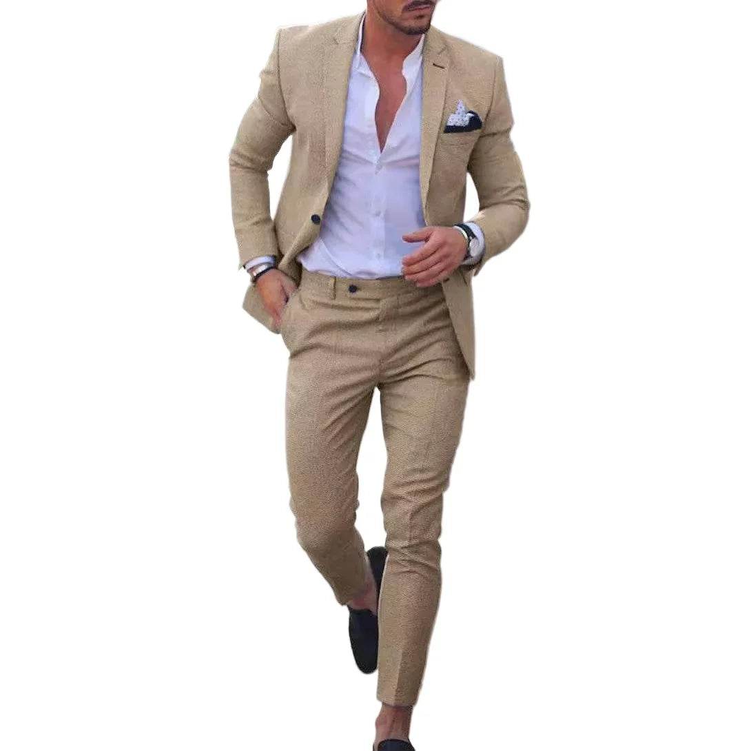 Zmbanpise Men's 2-Piece Linen Suit - Smart Casual Wedding Attire - Buy Center US