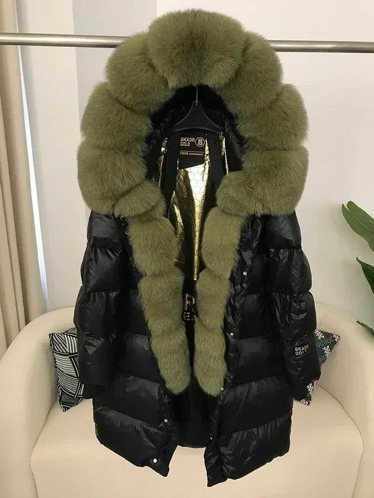 2023 Women’s Thick Winter Jacket - Real Fox Fur Collar, Hooded Design - Buy Center US