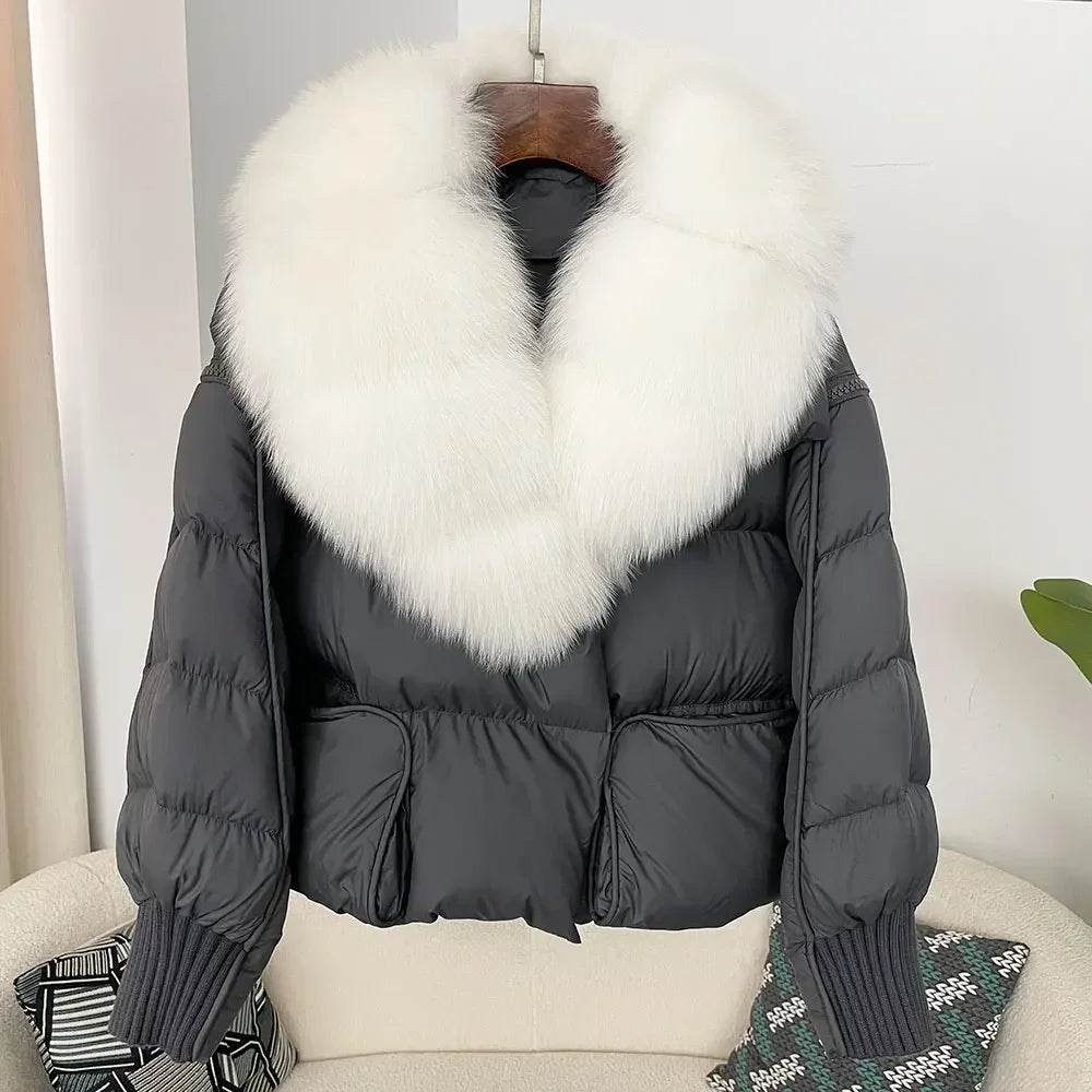 Women's Thick Warm Fox Fur Collar Coat - Casual Duck Down Jacket - Buy Center US