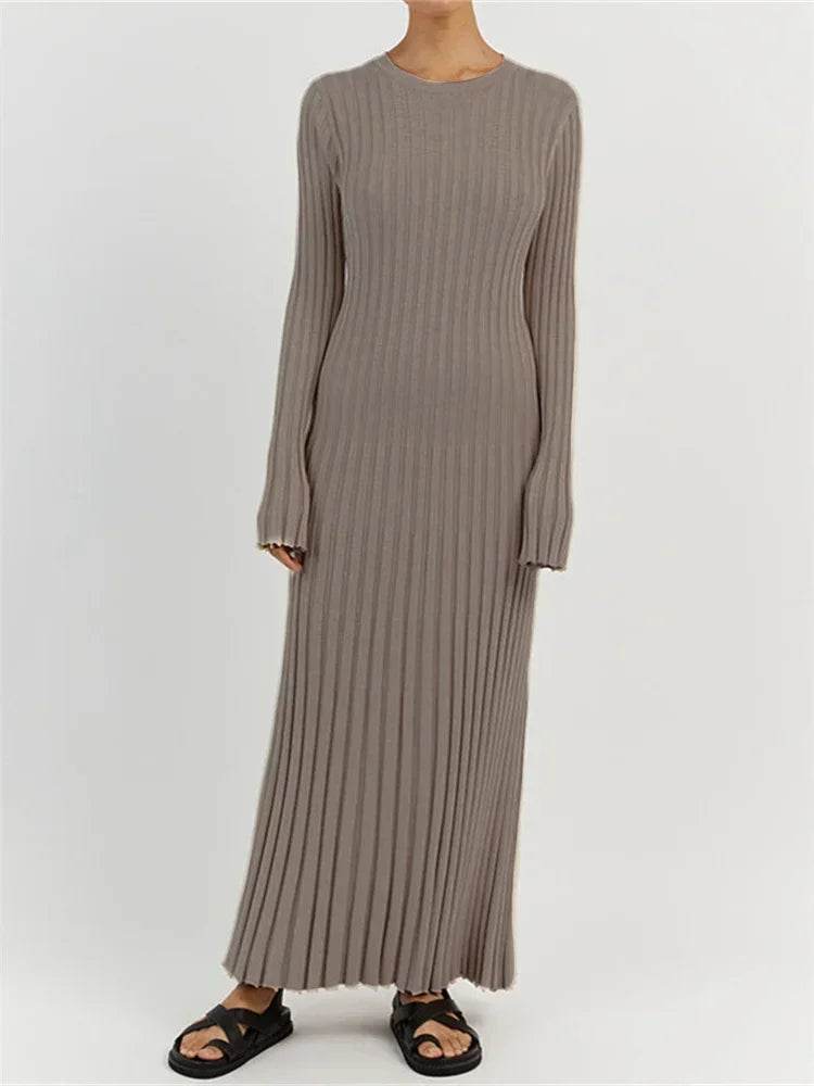 Tossy Women's High Waist Maxi Dress - Autumn Knit A-Line Style - Buy Center US