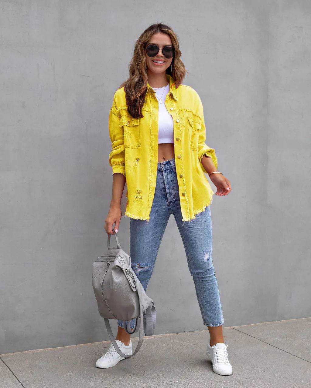 XXOWEN Women's Long Sleeve Denim Jacket - Casual Broken Hole Style - Buy Center US
