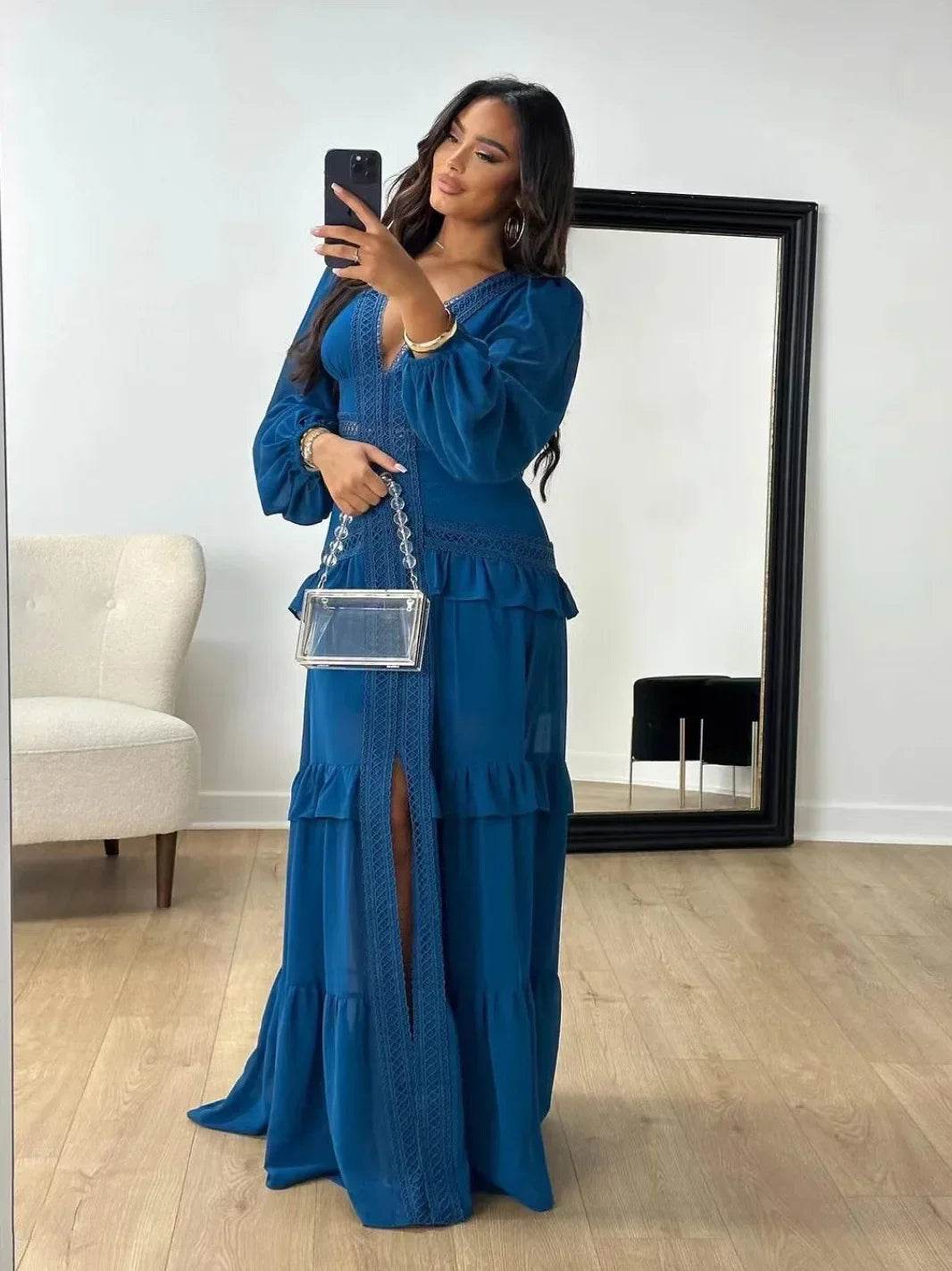 Elegant Women’s Long Sleeved Ruffle Dress - Stylish Party Wear - Buy Center US
