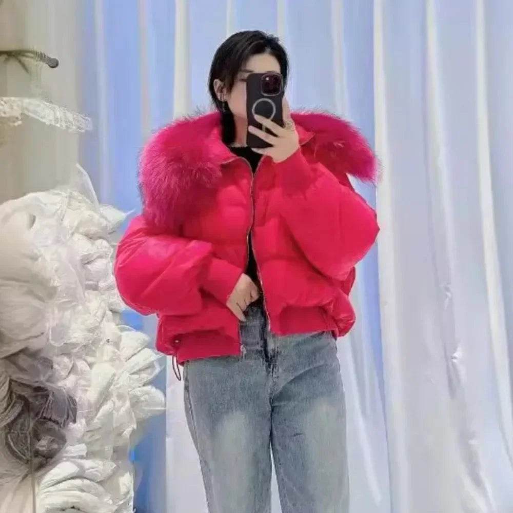 Women's Super Warm Duck Down Coat - Real Raccoon Fur Collar - Buy Center US