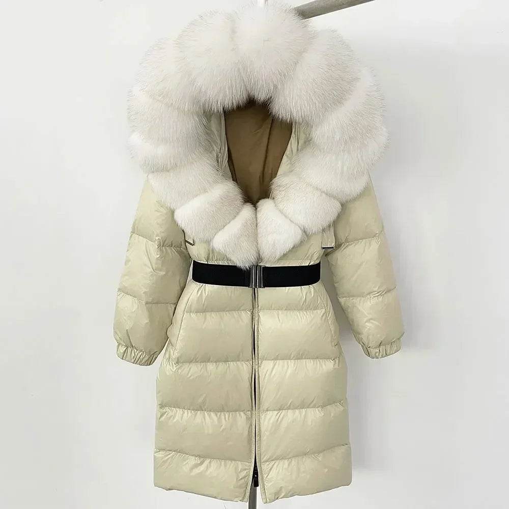Warm Long Winter Jacket for Women - 90% Duck Down, Fox Fur Collar - Buy Center US