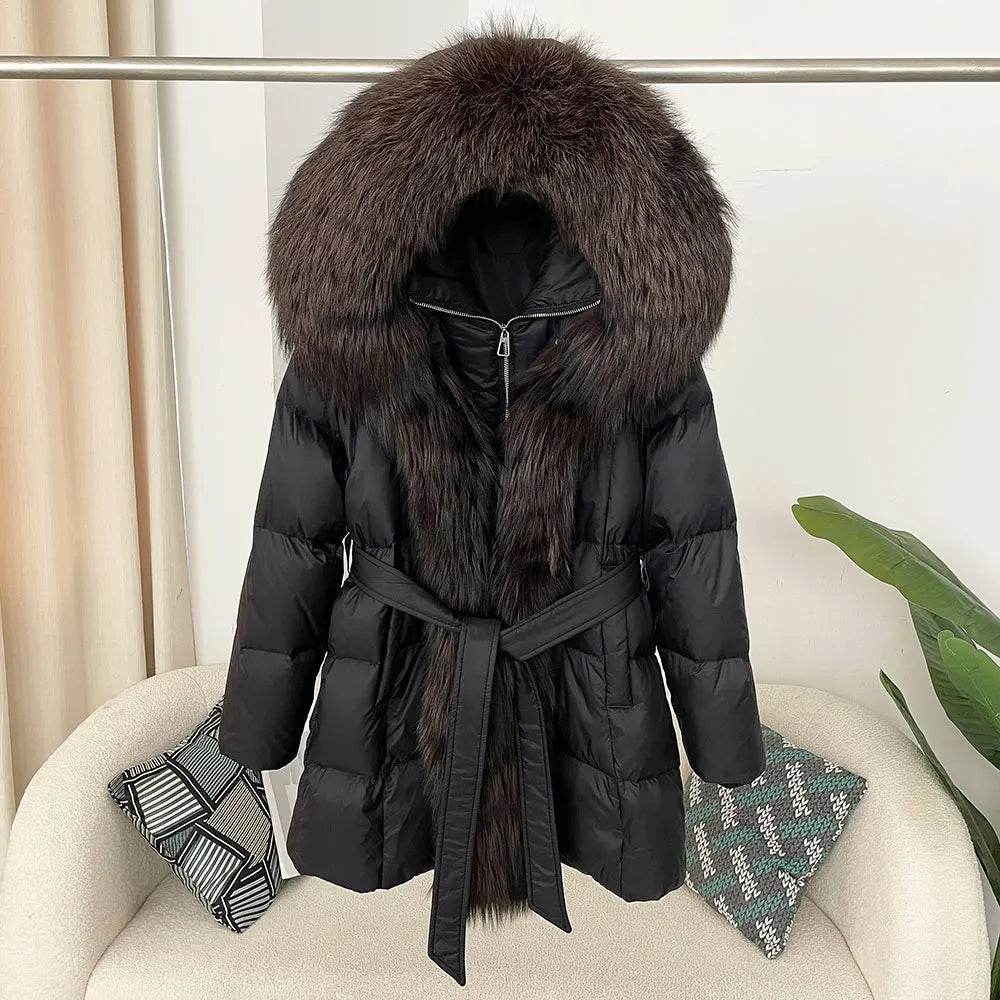 Women's Thick Warm Duck Down Coat - Hooded with Real Fox Fur - Buy Center US
