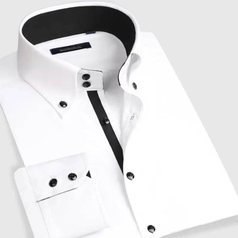Premium White Dress Shirt for Men - Non-Iron Wrinkle Resistant Long Sleeve - Buy Center US