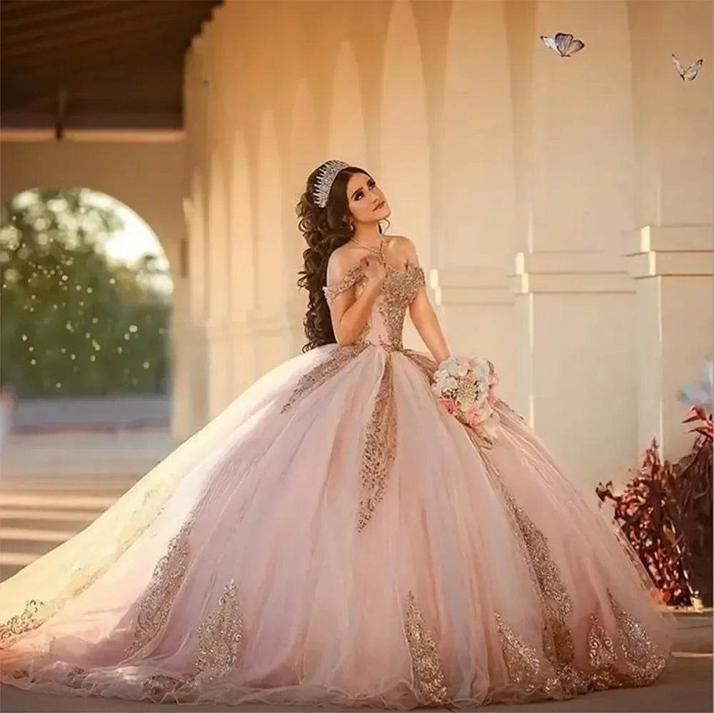 ANGELSBRIDEP Blush Pink Quinceanera Dress - Off-Shoulder Ball Gown - Buy Center US