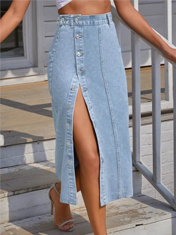 ILUKiss Casual High Quality Denim Maxi Skirt for Women - A-Line Style - Buy Center US