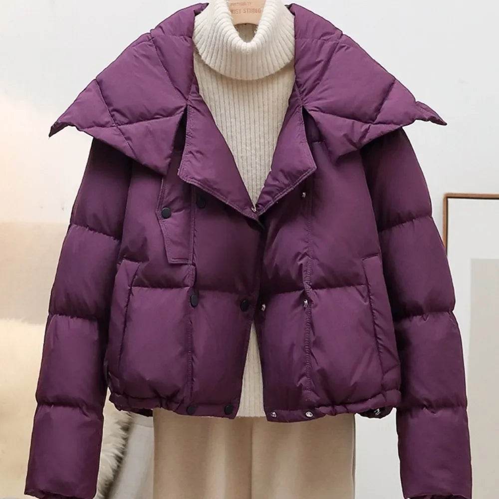 Women's Thickened White Duck Down Coat - Double Breasted Winter Style - Buy Center US