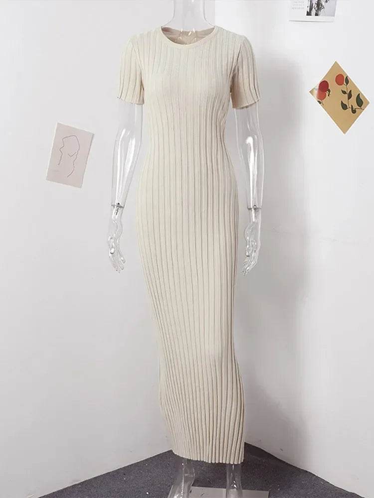 MOXFCIZO Ladies Knitted Short Sleeve Pleated Dress - Spring/Summer Style - Buy Center US