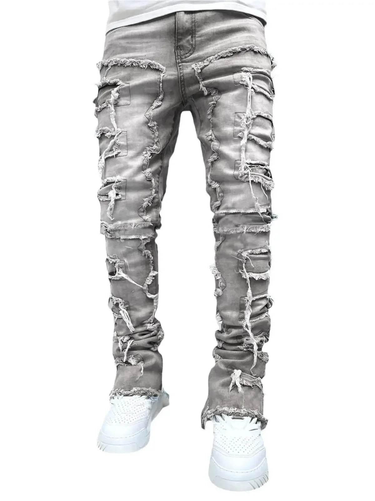 Men's Ripped Slim Fit Jeans - Distressed Denim Pants for Streetwear - Buy Center US